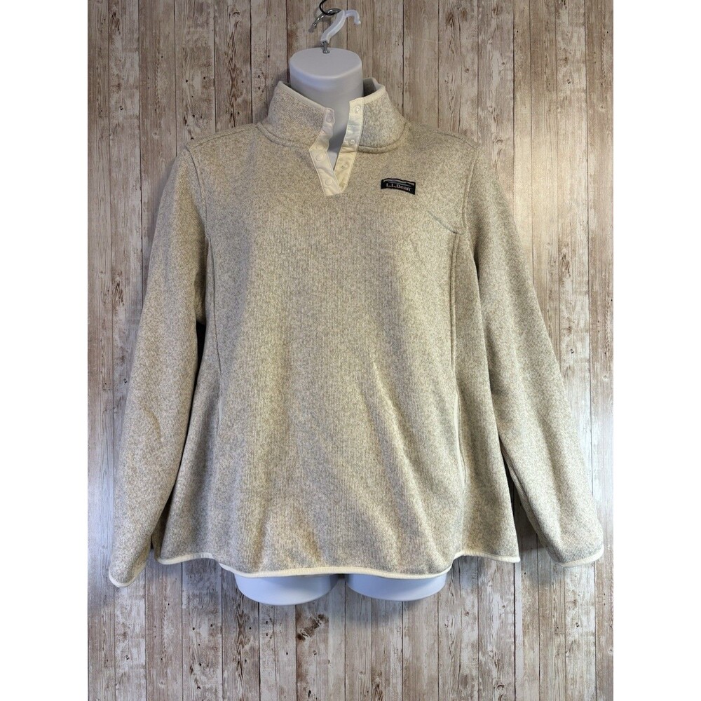 L.L. Bean Sweater Fleece Quarter-Snap Pullover Women's Oatmeal Heather Tan